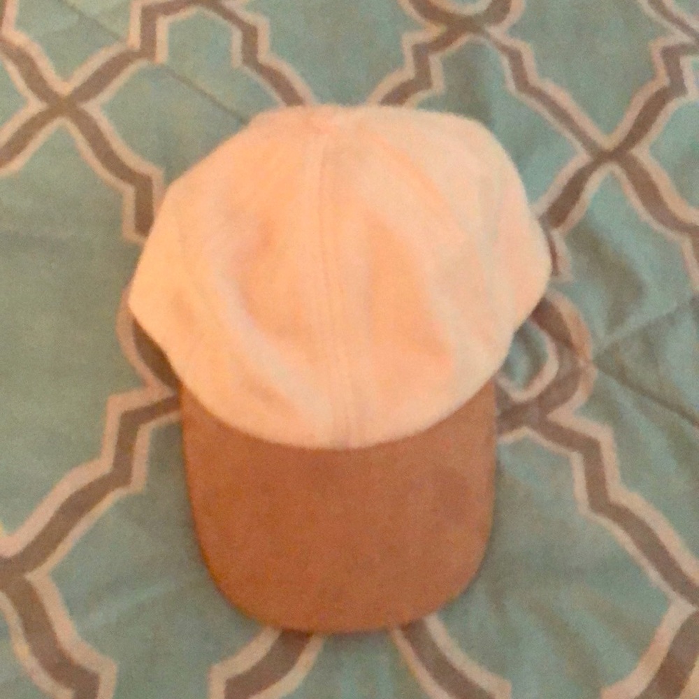 Suede adjustable cap in cream & camel colors EUC